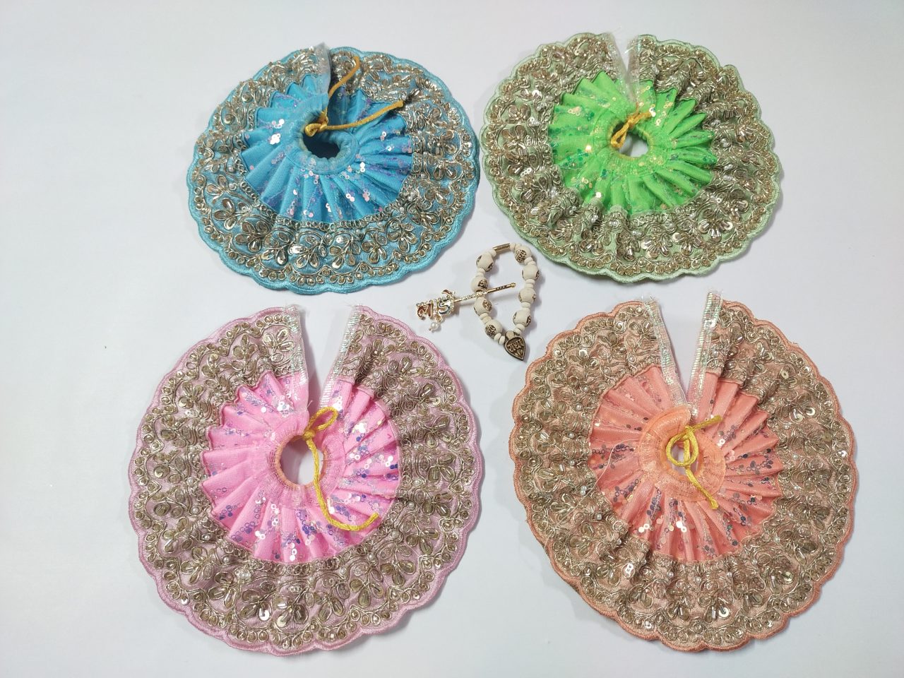 Laddu Gopal Designer Dress Pack of 4, Size 2&3, Free Tulsi Mala & Murli