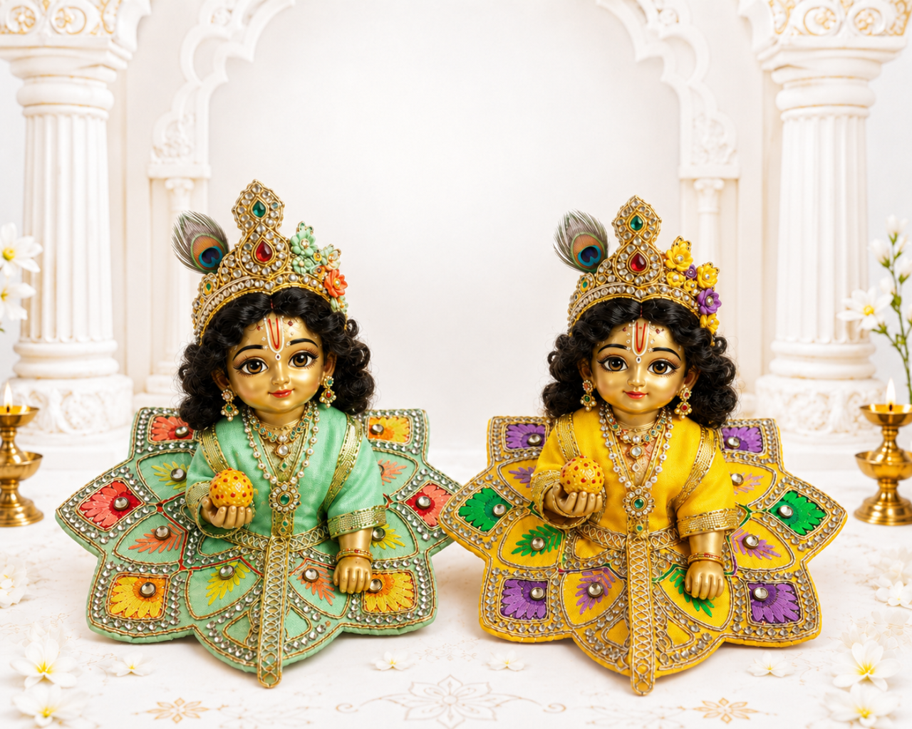 Laddu Gopal Premium Fancy Dress Size 2 Pack of 2 with Free Real Rose Ittar Dress