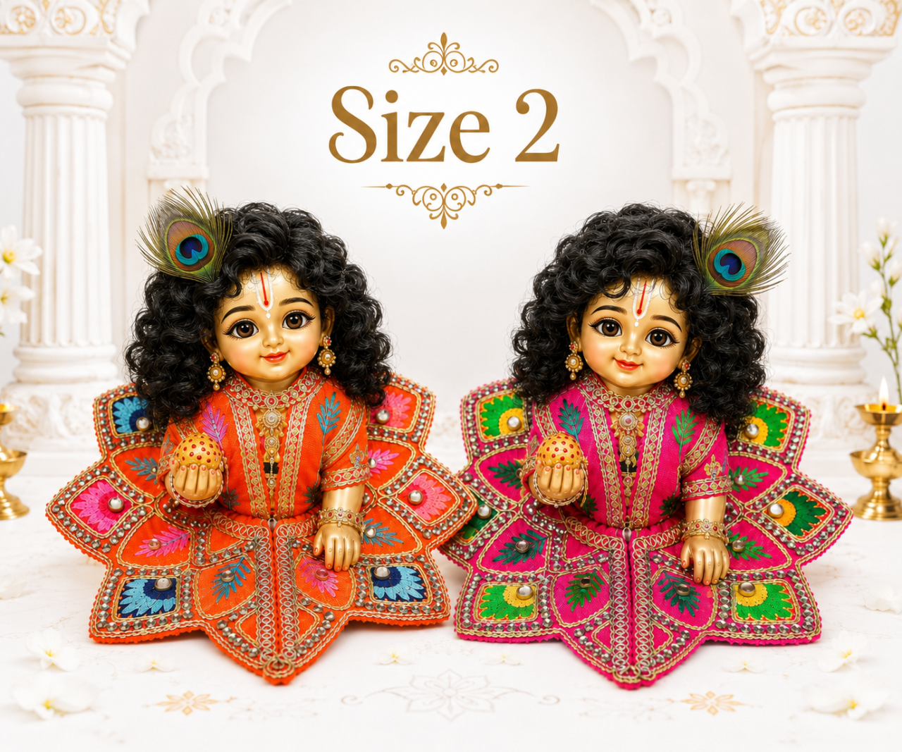 Laddu Gopal Premium Fancy Dress Size 2 Pack of 2 with Free Real Rose Ittar Dress